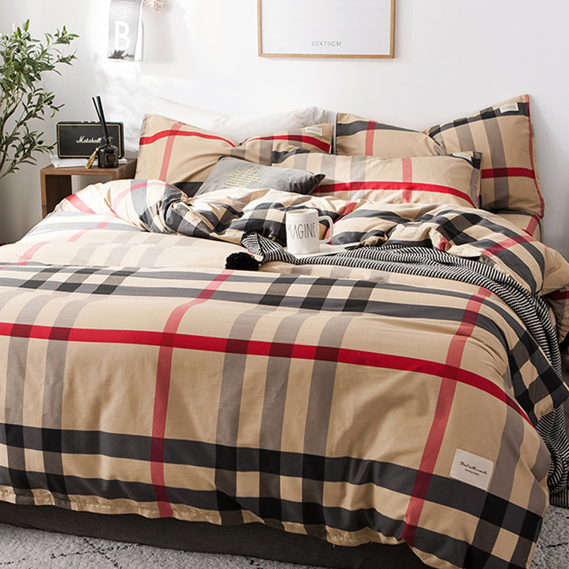 Nordic style four-piece bed hat cotton cotton bedding Net red quilt cover dormitory bed single 3 three-piece set 4