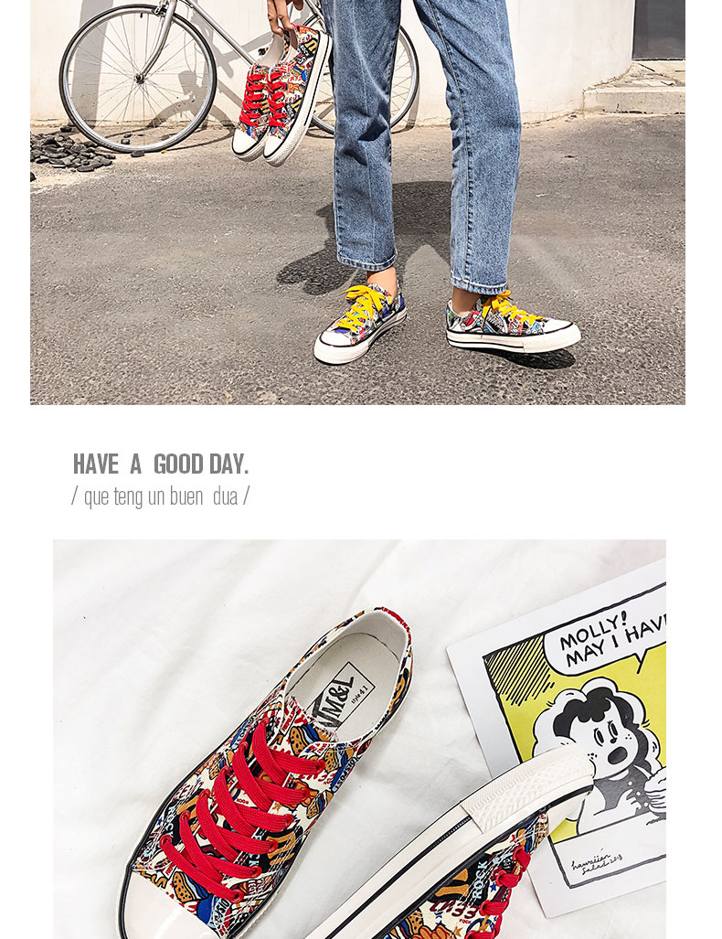 Giày nam mùa thu thoáng khí Giày vải nam vẽ tay graffiti thủy triều phiên bản Hàn Quốc xu hướng thấp để giúp giày thể thao hoang dã nam - Plimsolls giày thể thao gucci