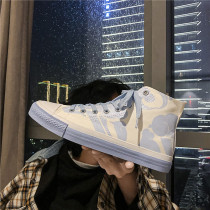 Men Shoes Spring 2022 New High Bunch Shoes Cloth Shoes Mens Han Edition 100 Hitch A Little White Shoes Net Red Harbor Wind Board Shoes Ins