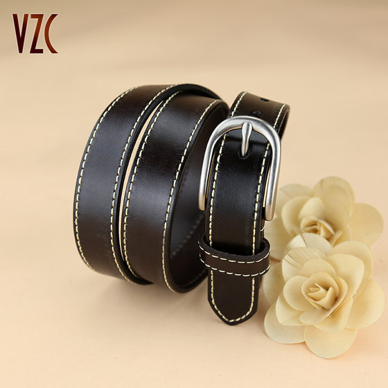 Belt for women, first-layer cowhide genuine leather, Korean style thin wide jeans with simple pin buckle, fashionable, casual and versatile belt