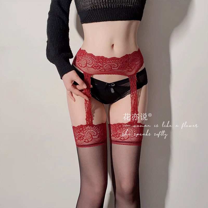 [Floral Plus Size] Purely Seductive Sexy Garter Stockings One-Piece Red Stockings Women's Black Stockings Over-The-Knee Garter Belt