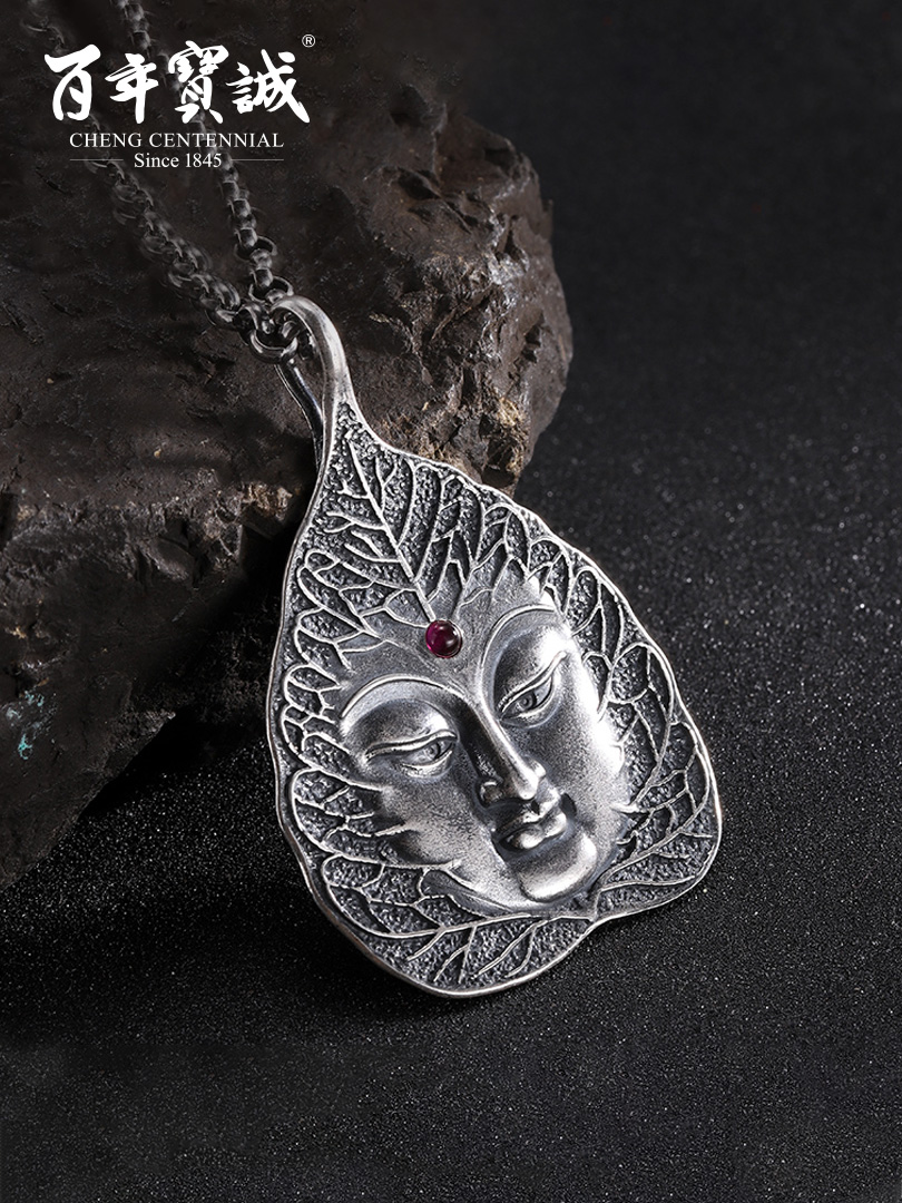 QCTT original design full silver ethnic wind Buddha necklace women's full silver Buddha pendant men's long silver chain