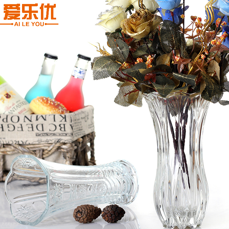 爱乐优欧式玻璃花瓶 插花瓶富贵竹器皿创意透明水培玻璃摆件瓶子