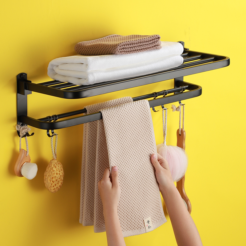 Toilet towel rack free punching toilet bathroom rack wall hanging black towel rack bathroom pendant Nordic