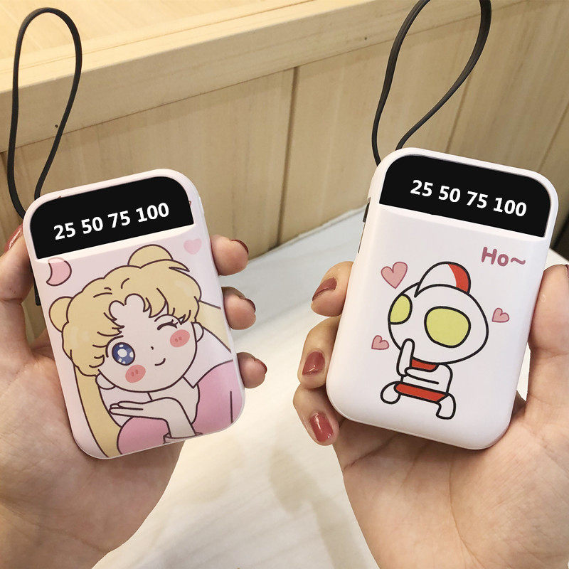Mobile charger 20,000 mAh ultra-thin compact portable girl cute self-contained line three-in-one large-capacity mini 20000