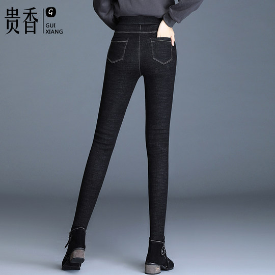 羊羔绒牛仔棉裤女外穿冬季加厚加绒东北保暖裤子高腰显瘦黑色靴裤