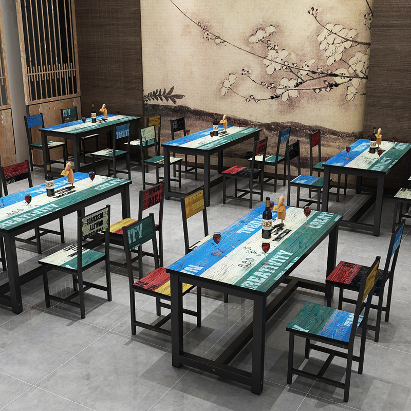 Fast Food Table & Chairs Hotel Cafeteria Table Milk Tea Small Eating Shop Catering Shop Bar Noodle House Barbecue Dining Table And Chairs Combination
