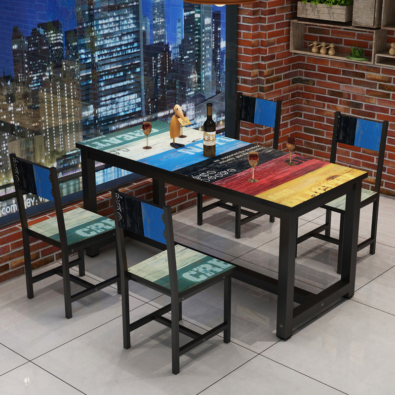 Snack fast food restaurant table and chair Hotel canteen Dining room One table two four chairs combination Cafe personality theme table