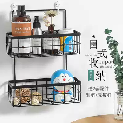 Shelf kitchen Nordic iron dressing room wall wall hanging basket storage layer rack non-perforated dormitory home hanging bedside