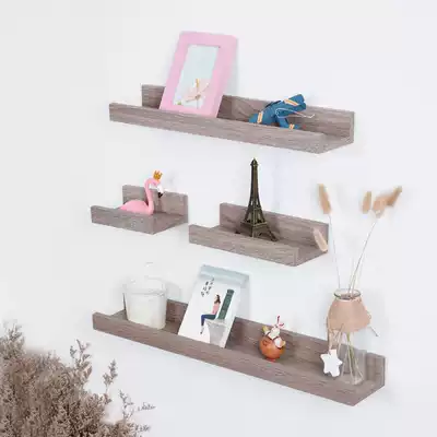 Creative perforated Nordic wooden wall shelf Wall shelf Living room bedroom TV wall partition one-word partition