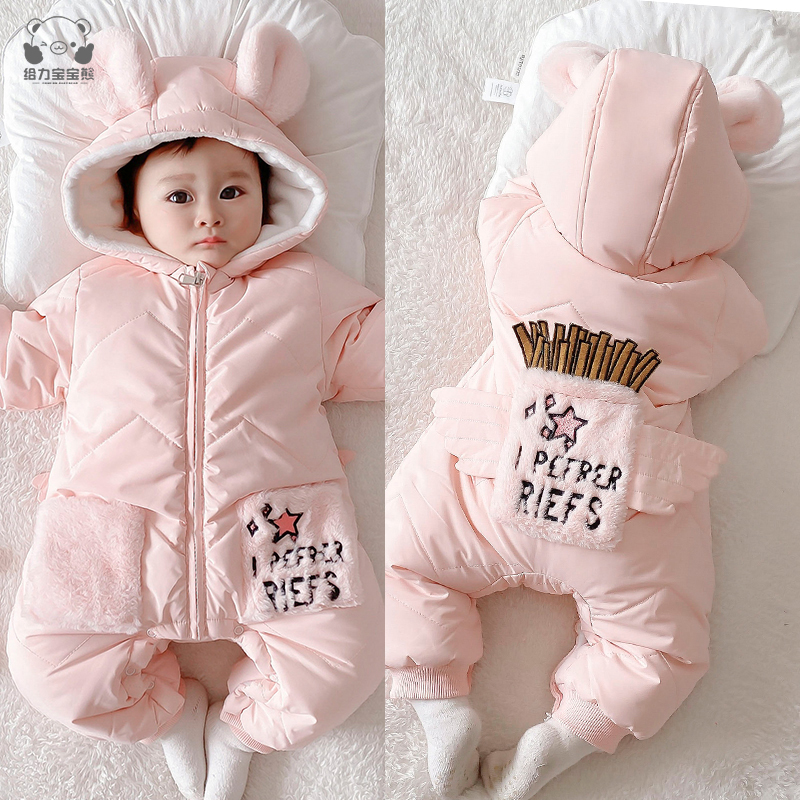 Net red newborn baby clothes winter baby girl cute princess thick jumpsuit cotton clothes out autumn and winter set