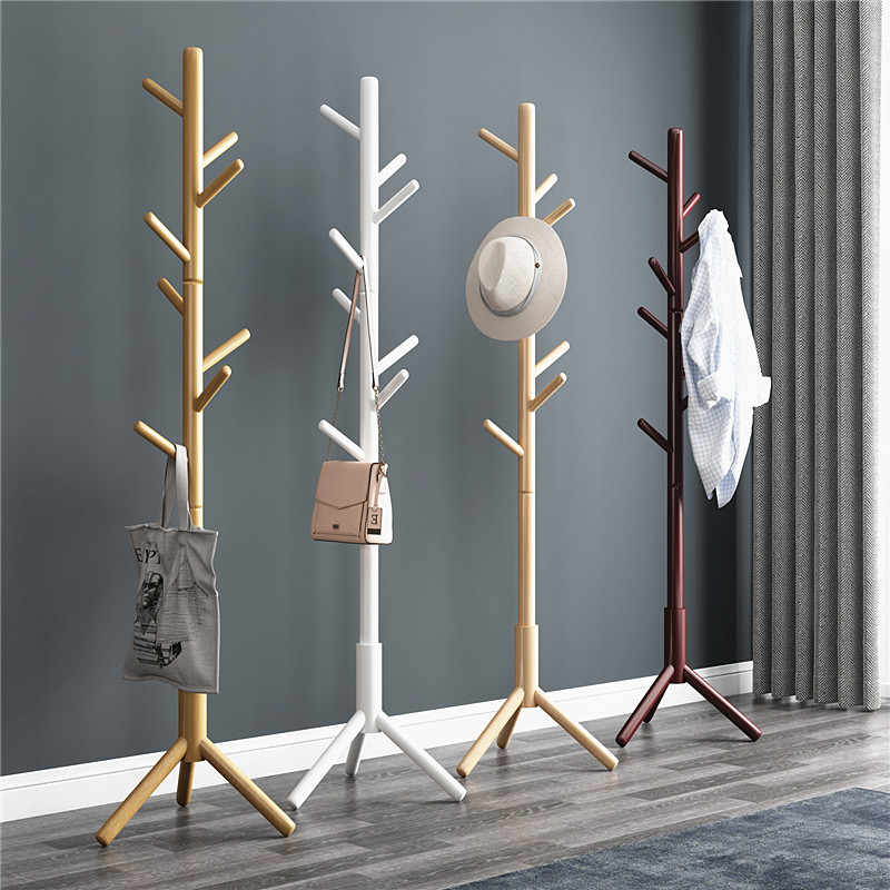 Solid wood floor clotheshorse hooded hanger bedroom Home vertical hanger lever clothes rack minimalist modern hanging bag holder