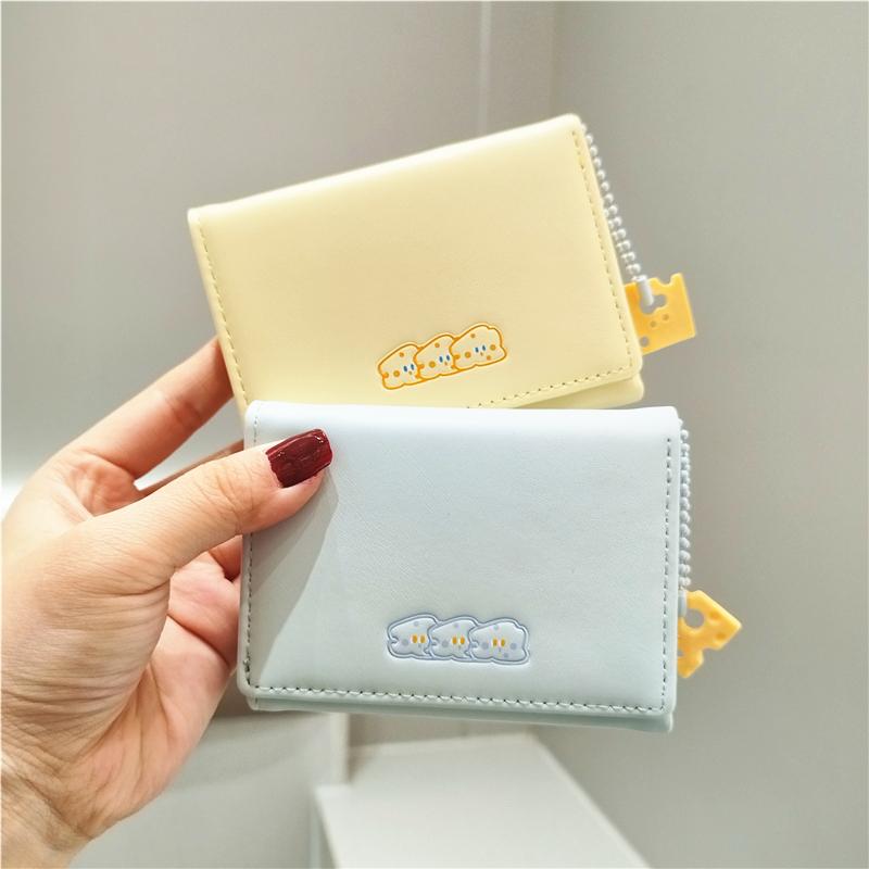 チーズウォレット 日本のかわいいカードホルダー ショート レディース 小銭入れ 三つ折り 小さい 新鮮 刺繍 テクスチャ カードホルダー