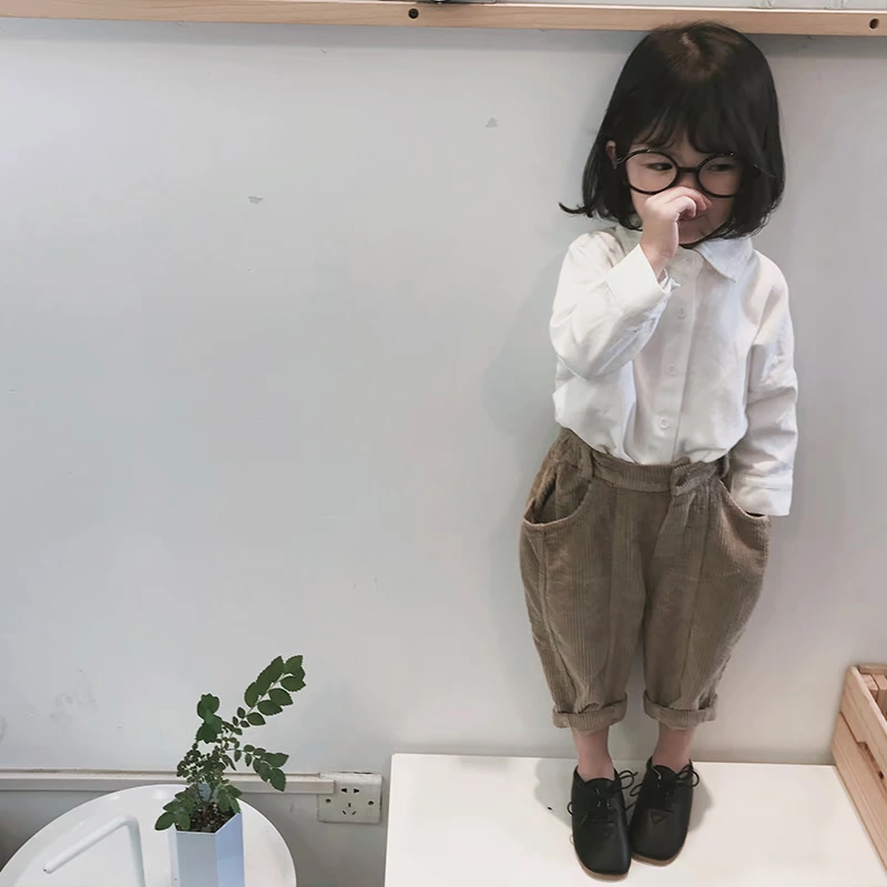 Quần áo trẻ em Hàn Quốc cô gái tùy chỉnh cộng với quần nhung mùa thu và mùa đông Trẻ em quần nhung kẻ sọc mới quần bé gái thời trang trẻ em cao cấp