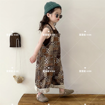 Waiwainiu Korean childrens clothing for boys and girls cotton and linen retro forest ethnic style overalls childrens brother and sister trousers