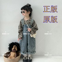 Waiwainiu Korean childrens clothing 2024 spring new childrens retro neutral nostalgic washed denim overalls for men and women