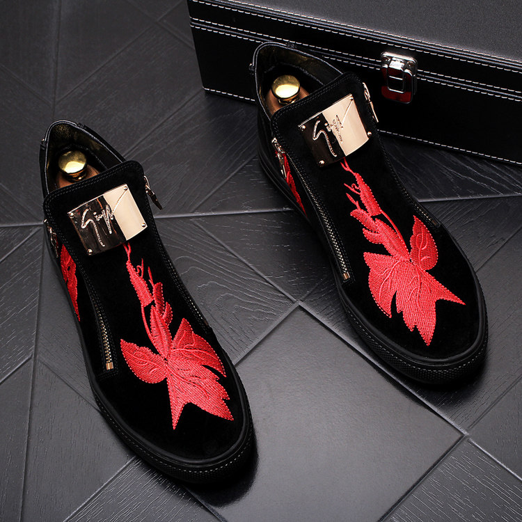 European station embroidered high-top sneakers men's leather fashion trend zipper short boots British men's Martin boots