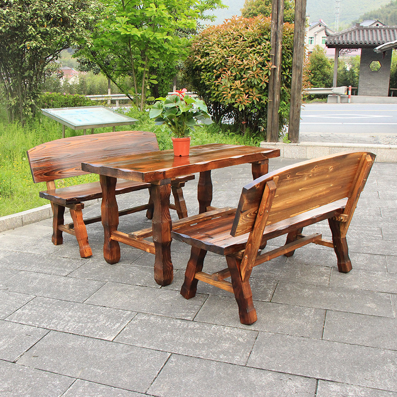 Outdoor leisure tables and chairs carbonized anti-corrosion wood outdoor patio balcony chairs bar tables and chairs thick plate double wheel tables and chairs