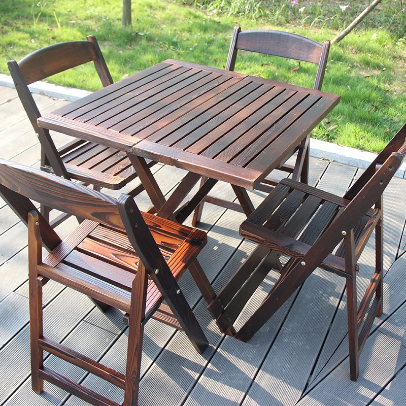 Outdoor table and chair solid wood combination outdoor balcony anti-corrosion wood dining table garden leisure villa courtyard simple table and chair