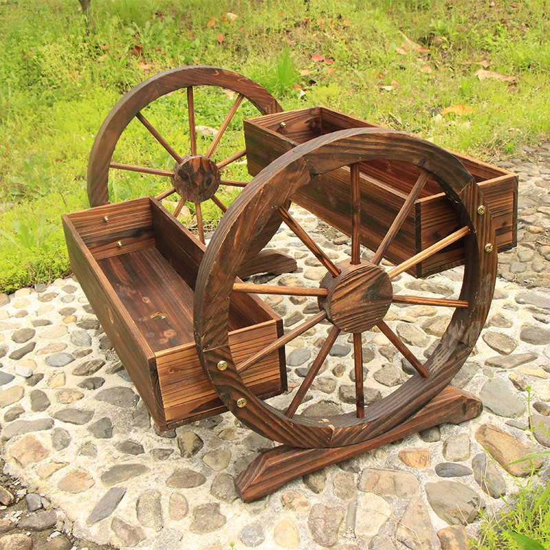 Anti-corrosion wood float outdoor garden courtyard potted balcony wooden flower stand solid wood wheel succulent flower pot flower trough box