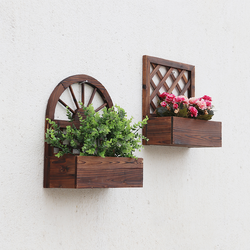 Anti-corrosion wood flower stand balcony wall hanging decoration indoor wall hanging wall plant flower shelf hanging wall flower pot hanger