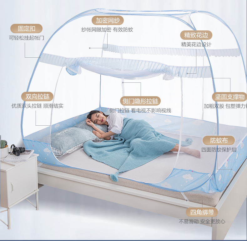 Antarctic muỗi net miễn phí cài đặt ba cửa yurt 1.8 m đôi hộ gia đình 1.5 m dây kéo vuông top ký túc xá sinh viên