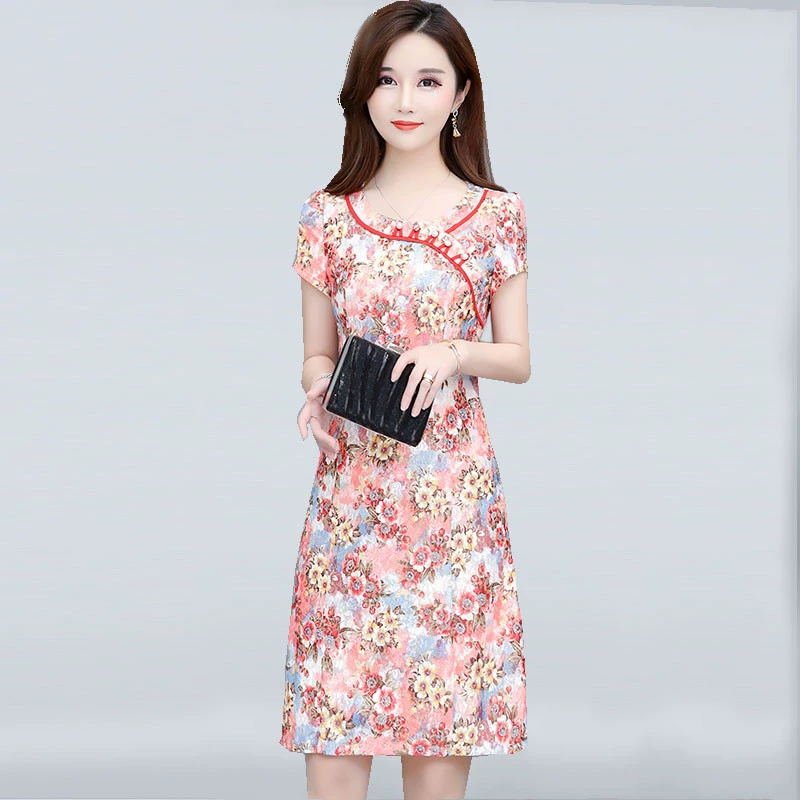 Thời trang mỏng sườn xám cải tiến váy 2020 hè mới khí chất của phụ nữ Váy hoa mỏng - Váy eo cao