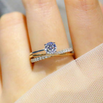 Foodia Diamond Ring Woman 50 vs H New Marriage Diamond Ring Claws Inlaid 18K Yellow Platinum