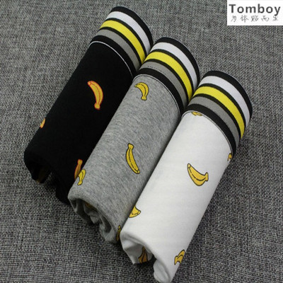 Cute cartoon banana les neutral female handsome T pure cotton mid-waist boxer briefs female models large size four-angle safety pants
