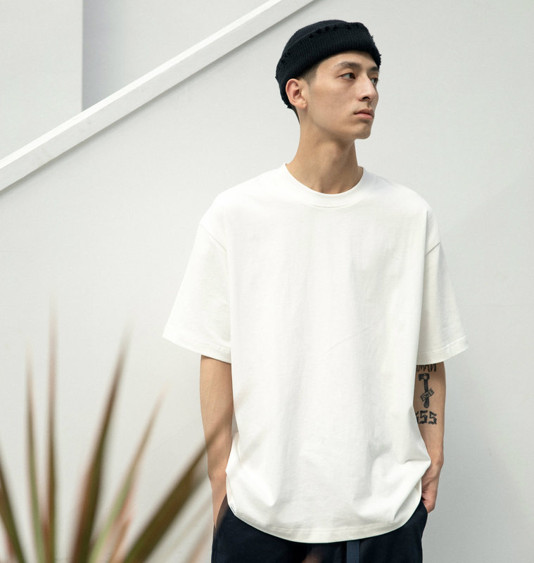 Norybrand Heavyweight 255g Round Neck Xinjiang Cotton Base Layer Unisex White Short-Sleeve T-Shirt Loose Fit