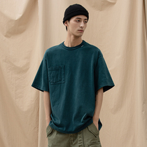 NGOARMY 21SS pocket batik short sleeve linen cotton breathable loose T-shirt Japanese retro old tooling original