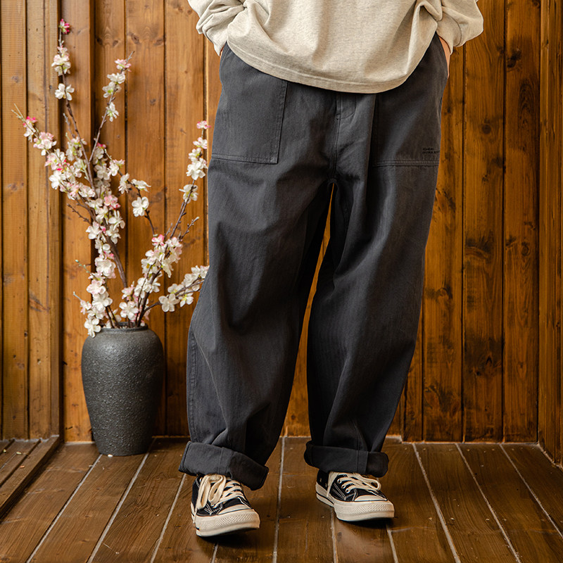 NGOARMY heavy herringbone fabric 15oz bread deck trousers loose Japanese cityboy retro