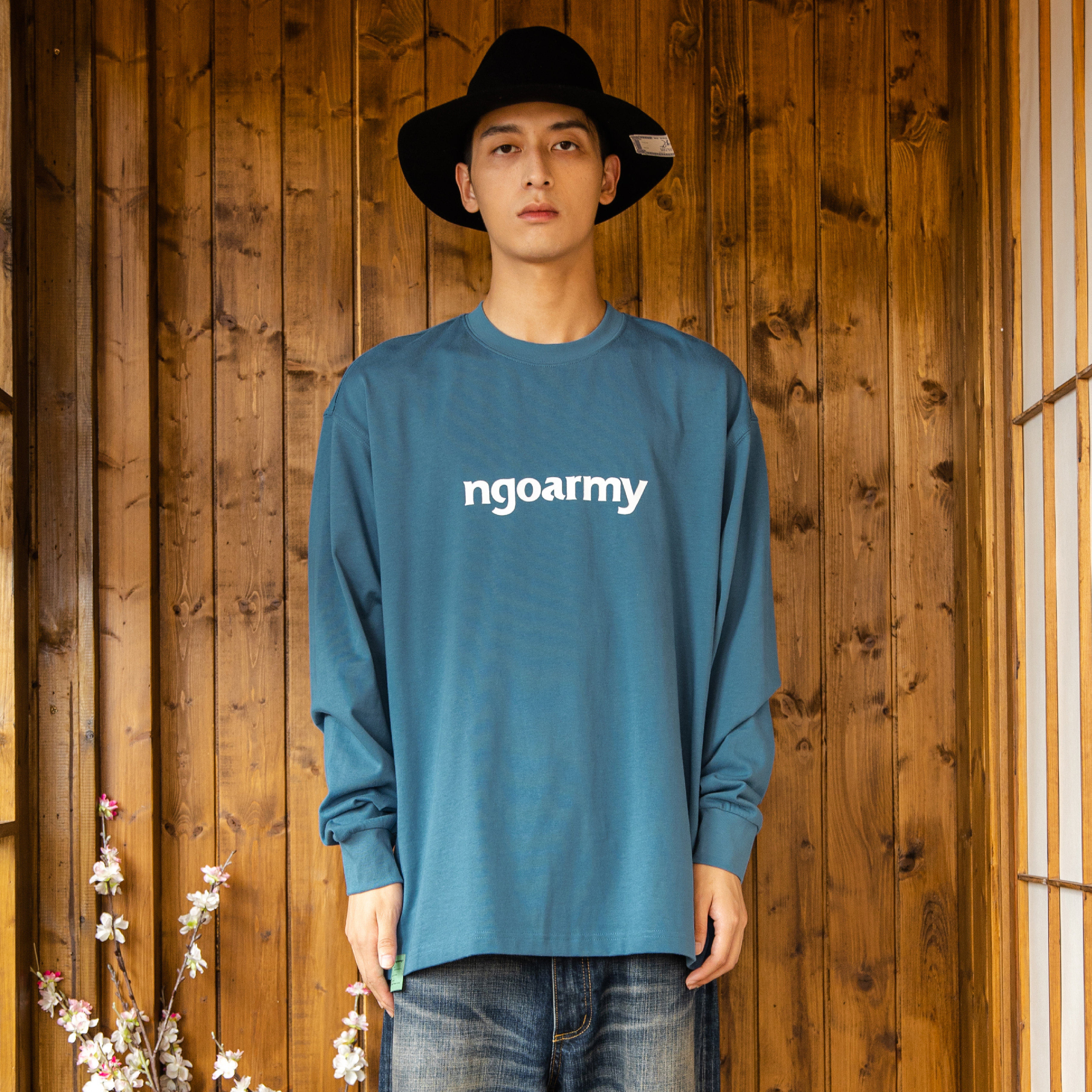 NGOARMY long-sleeved TEE shirt round neck 255G comfortable cotton retro Japanese loose national trend casual men and women spring
