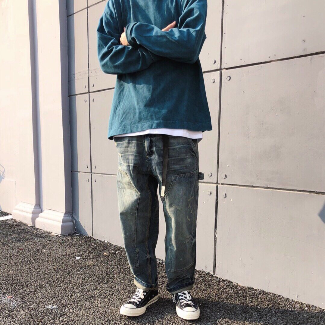 NGOARMY B07 three-moto-pin 90% jeans wash water damage splicing loose multi-bag day system cityboy