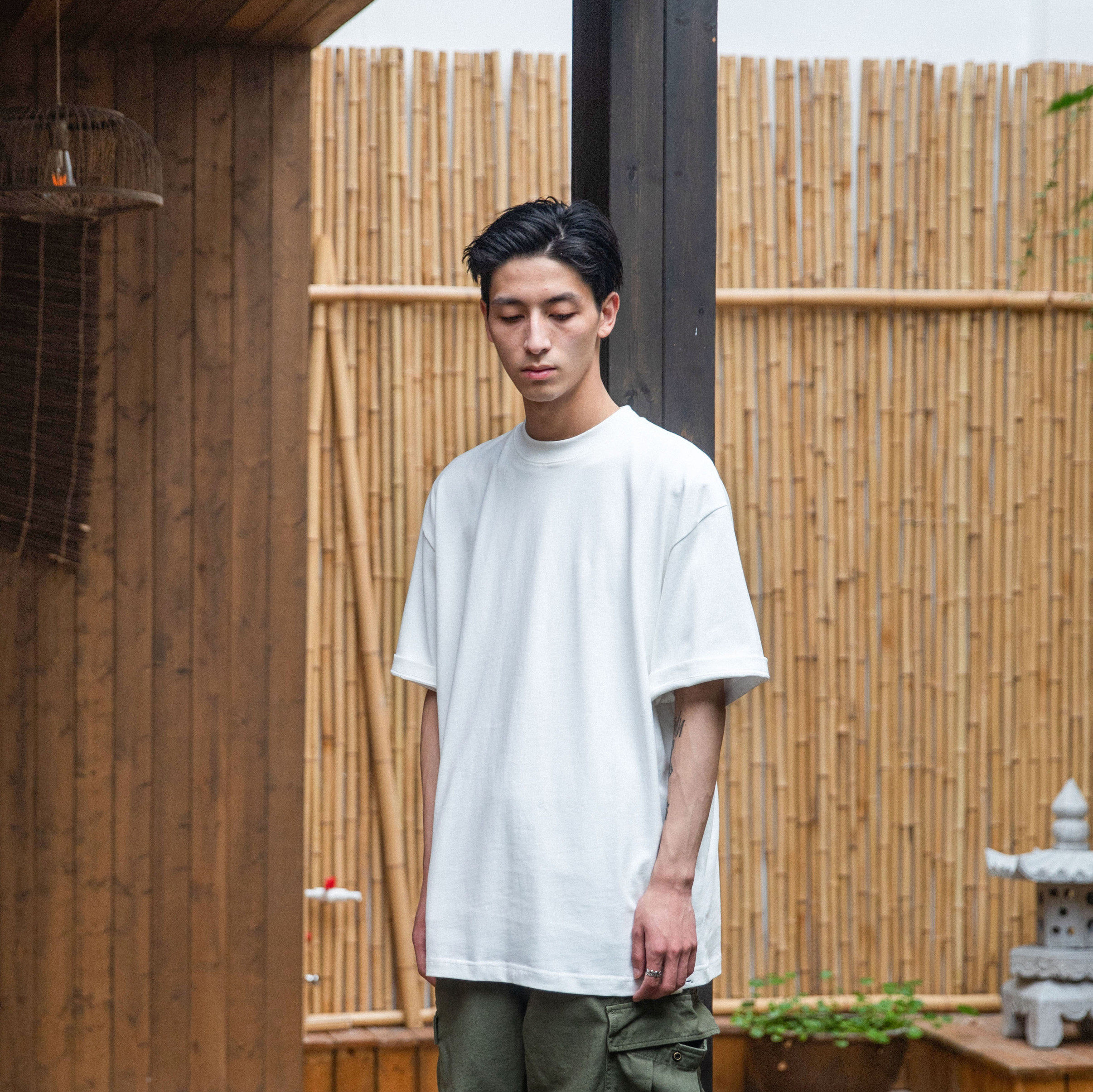 NGOARMY New Neck small neckline T-shirt heavy short sleeve wide pine summer simple new original national tide