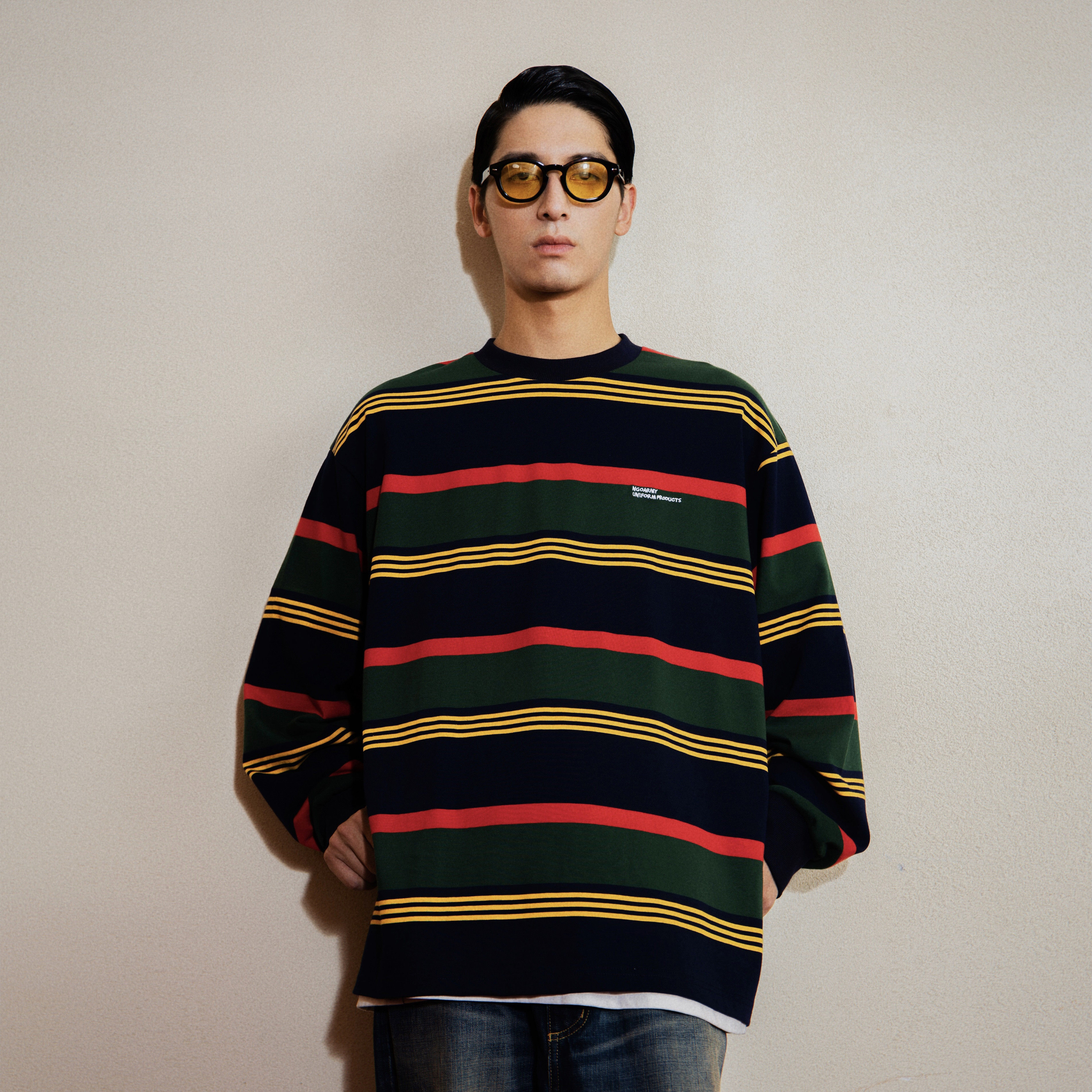 NGOARMY retro IVY style striped long-sleeved round neck loose top cityboy couple national tide all-match