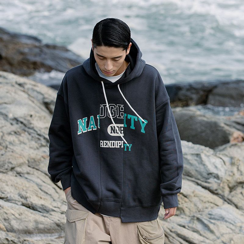 NGOARMY splicing sweater heavy fleece men and women retro Japanese hooded loose national tide original