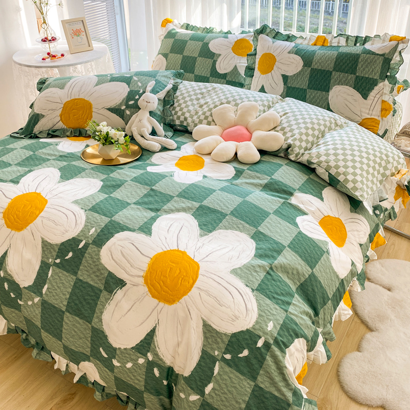 Net Red Wind Pure Cotton Bed Four Pieces Of Full Cotton 100 Bed Hat Bed Goods Summer Quilt Cover Dormitory Three Sets Bed Linen 4