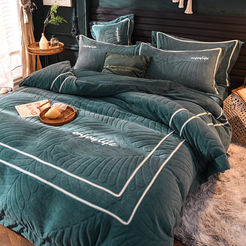 Double-sided Falai flannel winter thickened milk velvet bedding four-piece set of baby coral velvet bed single duvet cover