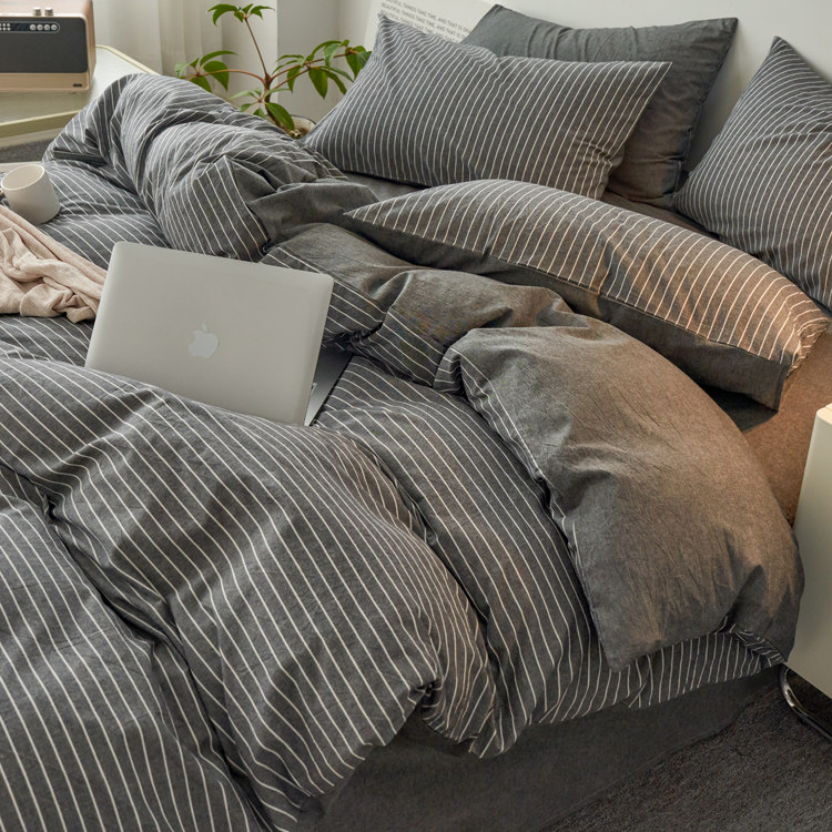 Minimalist Nordic washed cotton four pieces of cover 100 All cotton pure cotton male quilt cover bed bedding Dormitory Bed Linen Three Sets 4-Taobao