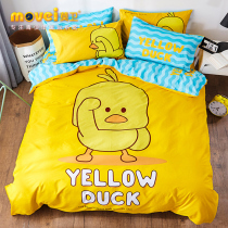 Cartoon cotton childrens four-piece cotton cute boy sheet duvet cover 1 2m three-piece bedding girl