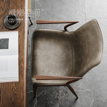 Retro luxury restaurant leather dining chair Nordic minimalist creative backrest desk chair designer cafe armrest chair