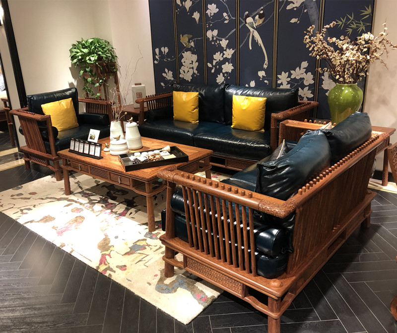 Hedgehog Purple Sandalwood Sofa Tea Table Combined Solid Wood Chinese Style Sofa Combined Flowers Pear Wood bed Living room Red wood furniture