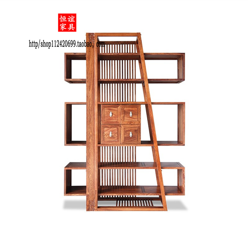 Hedgehog Purple Sandalwood Sloped Leg Bookshelf Bogu Shelf Bookcase Solid Wood Furniture Modern New Chinese Flowers Pear Wood Red Wood Bookcase