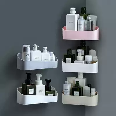 Powder room shelf Bathroom toilet toilet Wall-mounted suction wall-free perforated toothbrush triangle storage layer shelf