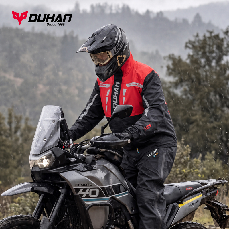 Duhan Motorcycle Riding Raincoat and Rain Pants Set, Waterproof and Rainstorm-Proof, Suitable for Motorcycle Tours in Tibet, with Reflective Elements for Nighttime Use, for Men Duhan Motorcycle Riding Raincoat and Rain Pants Set, Waterproof and Rainstorm-Proof, Suitable for Motorcycle Tours in Tibet, with Reflective Elements for Nighttime Use, for Men