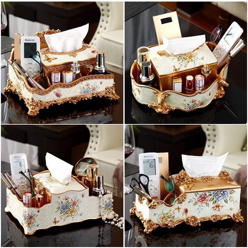 American multifunction paper towel box Creative remote control containing box light and luxurious living room Home tea table Euro style wind toilet paper box