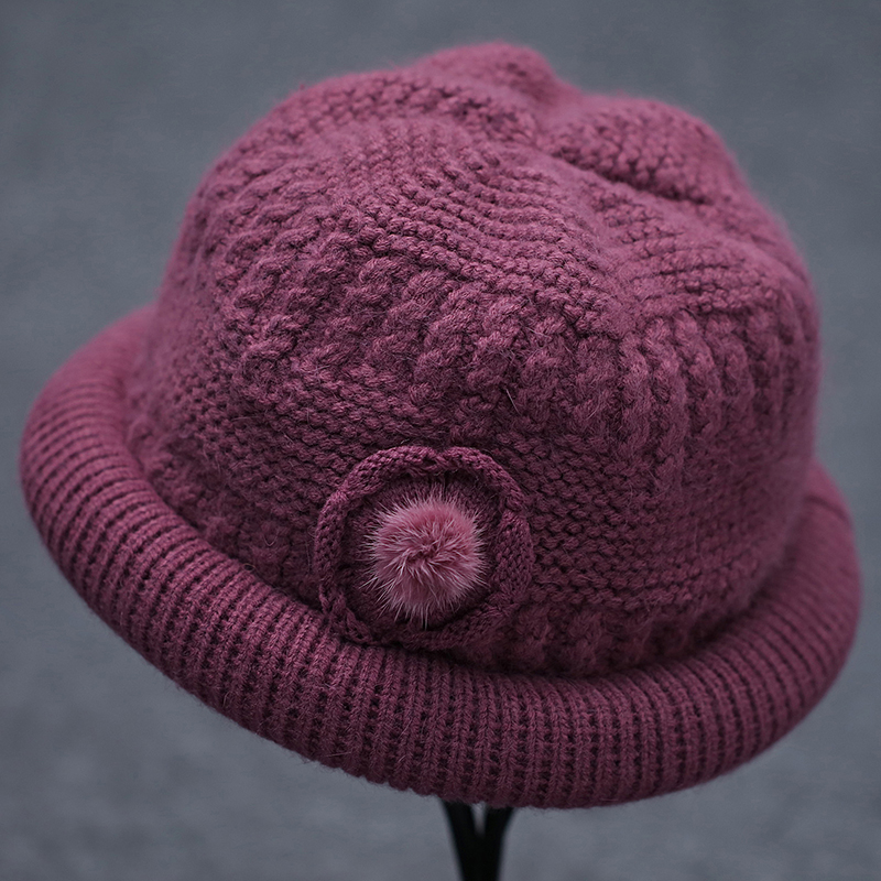 Autumn and winter hats for the elderly women knitted basin hats Rabbit hair old ladies woolen hats for the elderly winter granny hats for the elderly Mother hats for the elderly