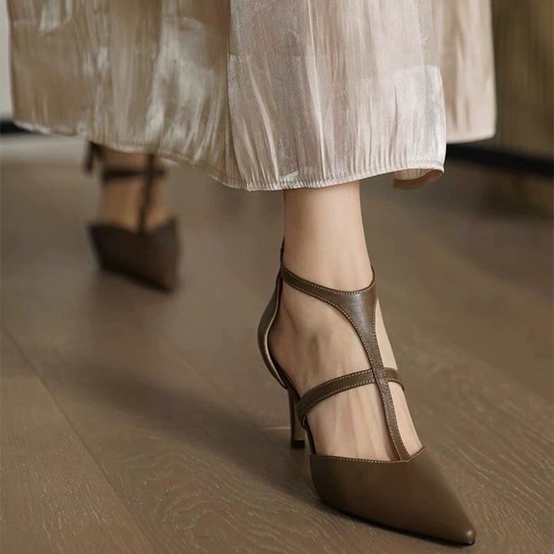 Spring and Summer New Style Pointed-Toe High-Heeled Shoes, Sheepskin Toe-Cap Sandals, Mid-Heel French Retro Stiletto Heels, Stylish and Light Luxury Women's Shoes Spring and Summer New Style Pointed-Toe High-Heeled Shoes, Sheepskin Toe-Cap Sandals, Mid-Heel French Retro Stiletto Heels, Stylish and Light Luxury Women's Shoes