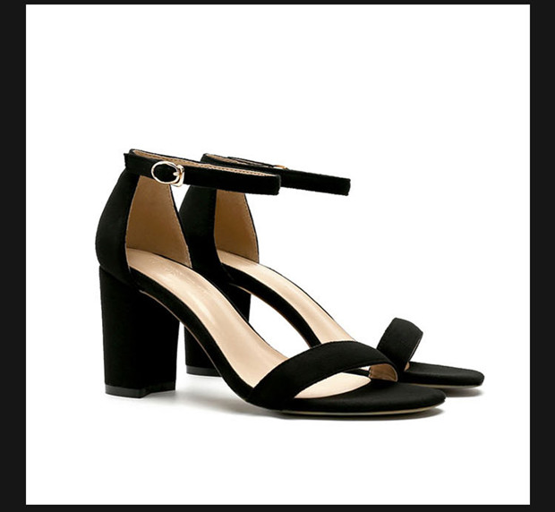Khóa từ với sandal cao gót nữ 2018 mùa hè mới kiểu da với gót đen đỏ dày hoang dã dép cói